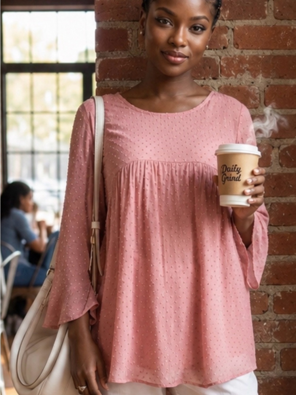 Acting Pro Pink Swiss Dot Peasant Tunic